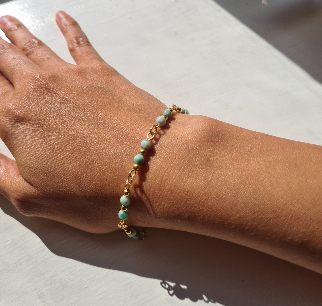 Handmade Amazonite Bracelet on Gold Chain