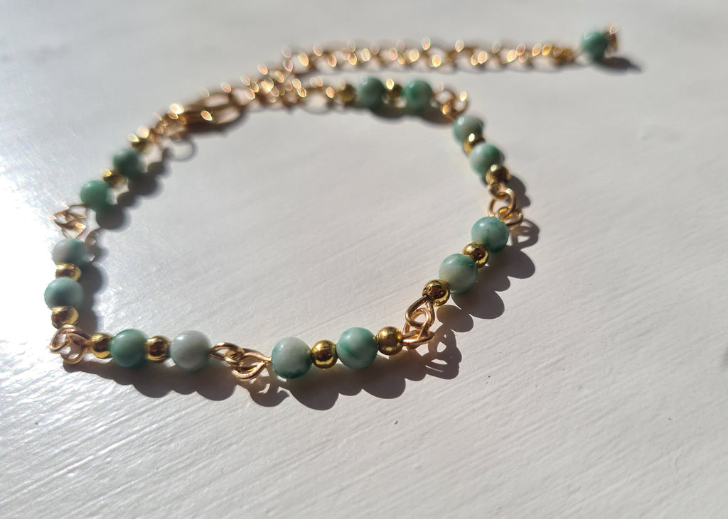 Handmade Amazonite Bracelet on Gold Chain