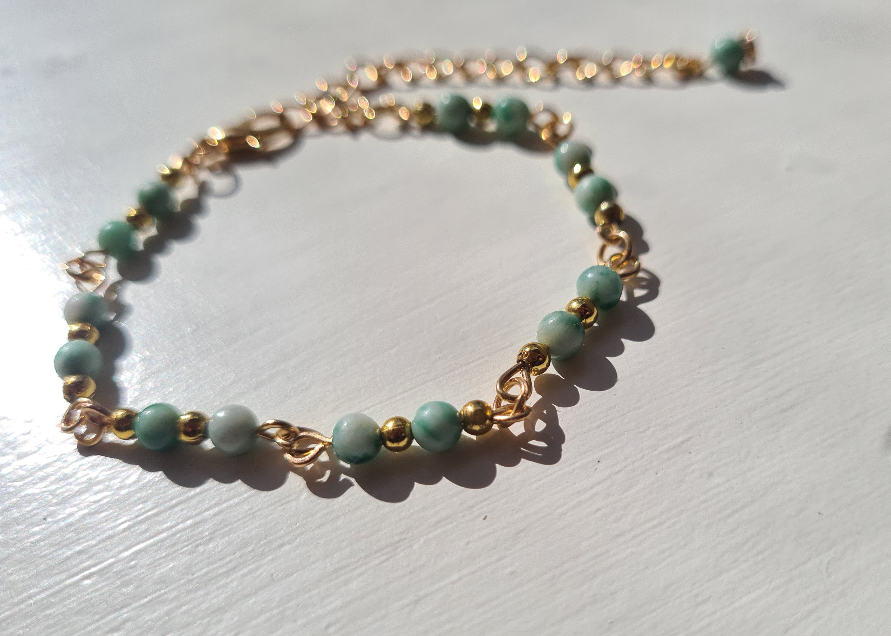 Handmade Amazonite Bracelet on Gold Chain