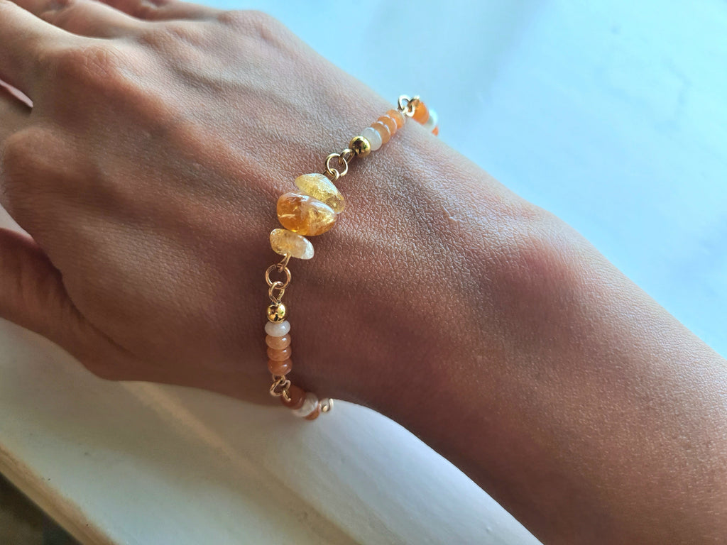 Handmade citrine bracelet worn on wrist