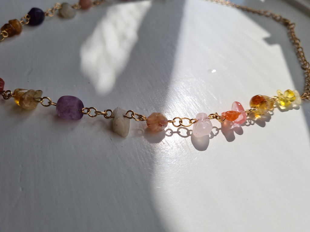 Mixed gemstone necklace detail shot