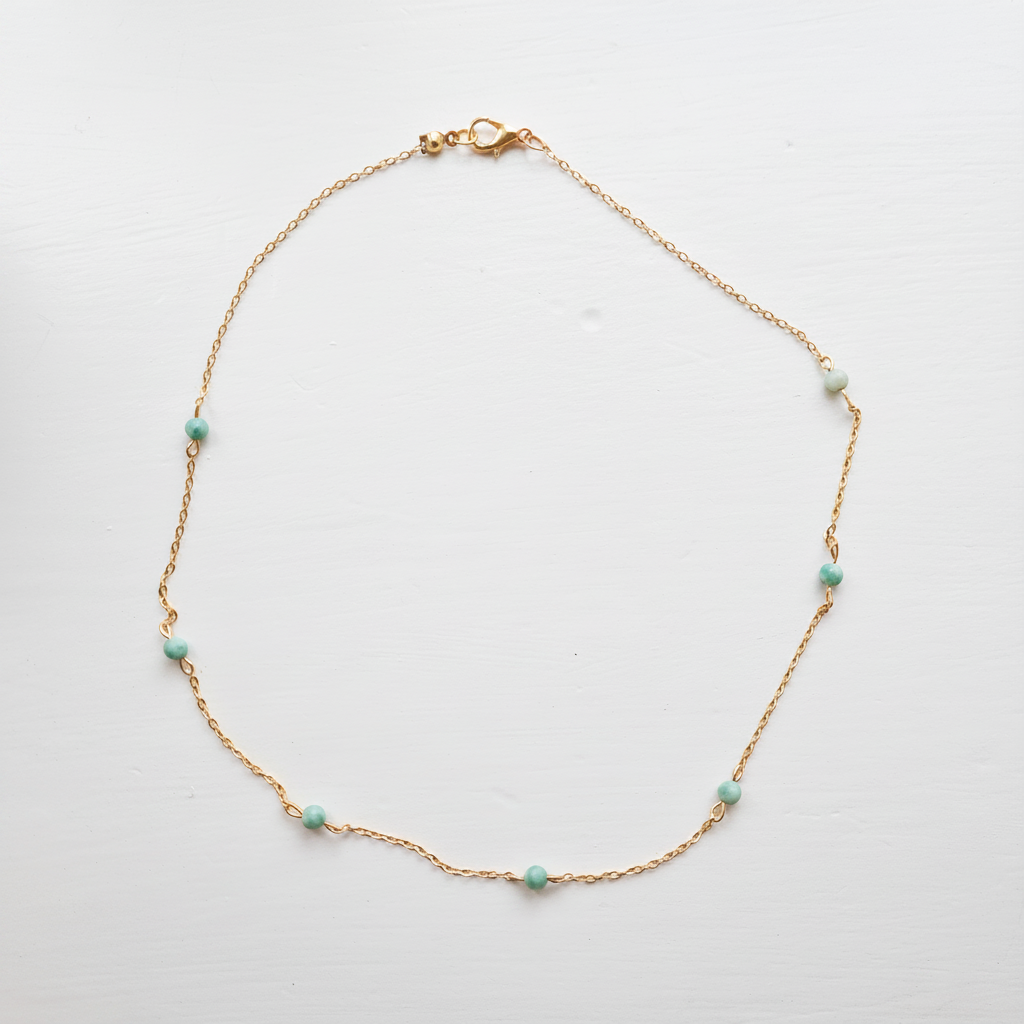Amazonit choker flat lay