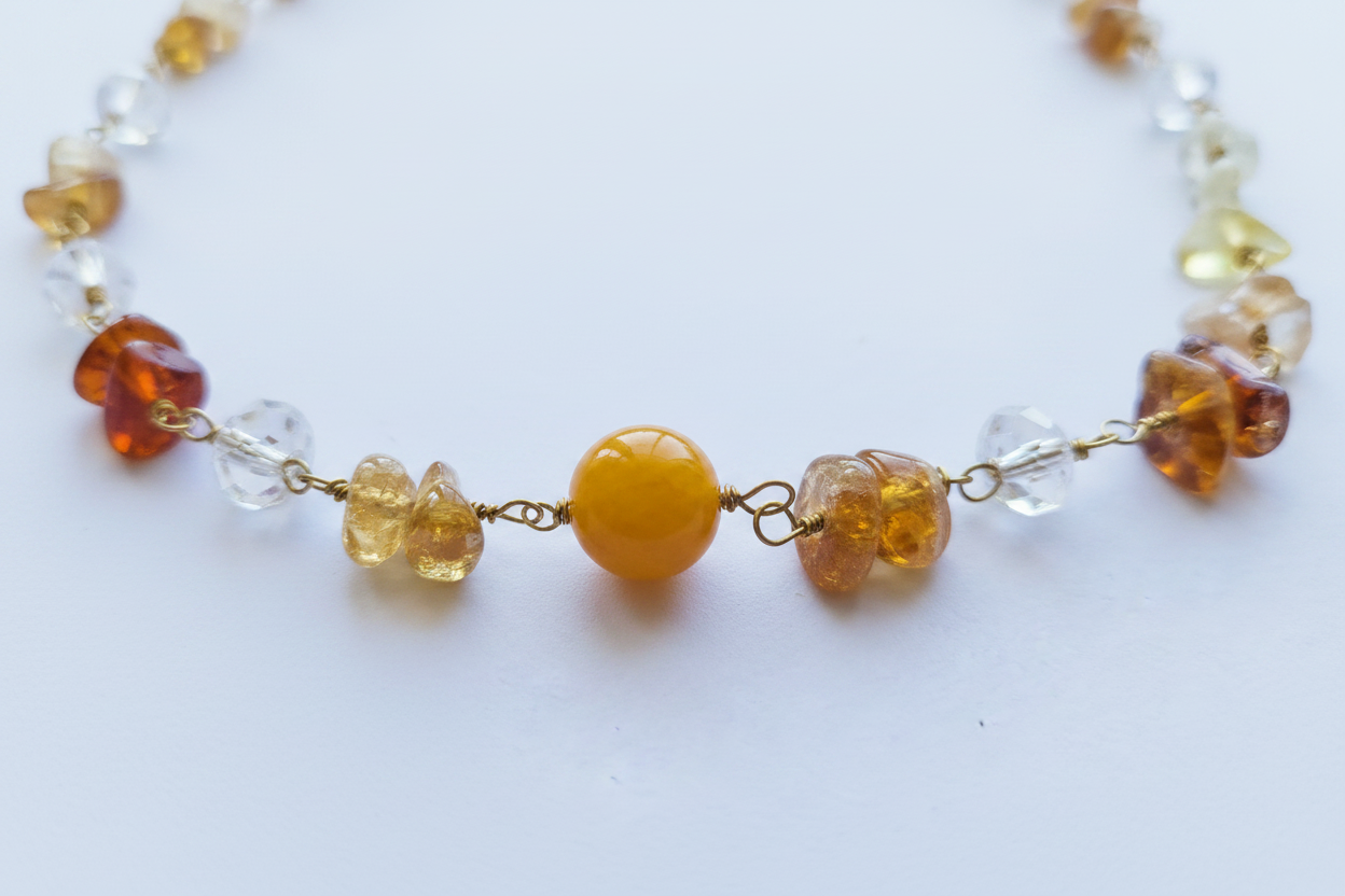 Handmade Necklace – Citrine, Hessonite & Crystal Quartz