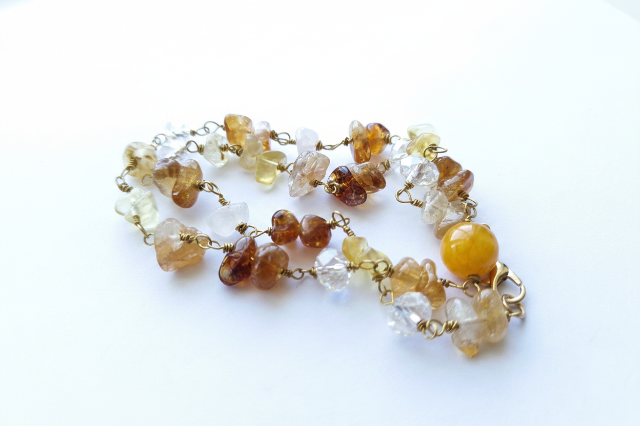 Handmade Necklace – Citrine, Hessonite & Crystal Quartz