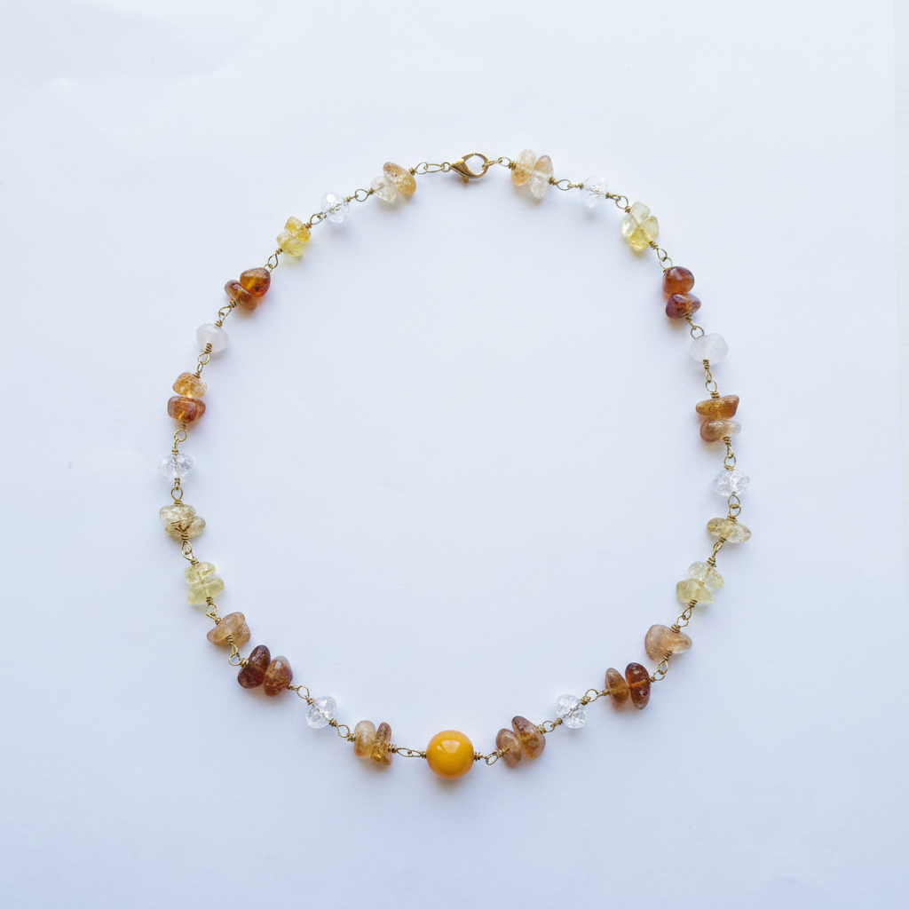 Handmade Necklace – Citrine, Hessonite & Crystal Quartz