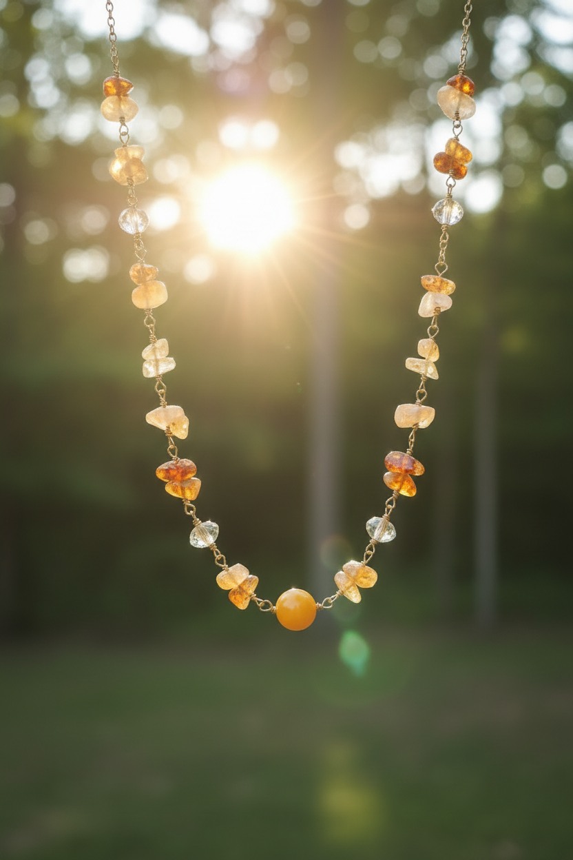 Handmade Necklace – Citrine, Hessonite & Crystal Quartz