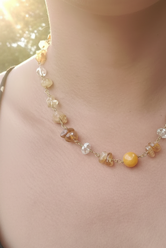 Handmade Necklace – Citrine, Hessonite & Crystal Quartz