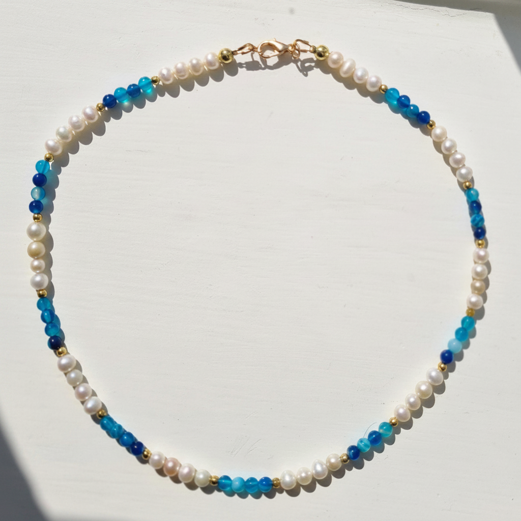 Handmade necklace – Blue Agate & Pearlso
