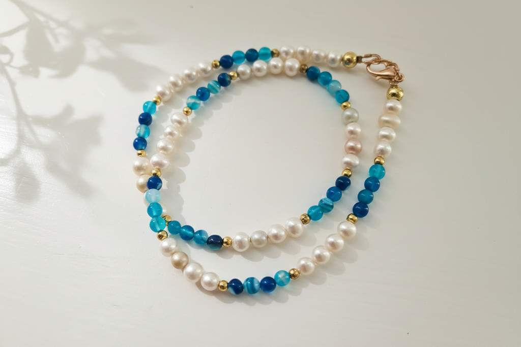 Handmade necklace – Blue Agate & Pearlso