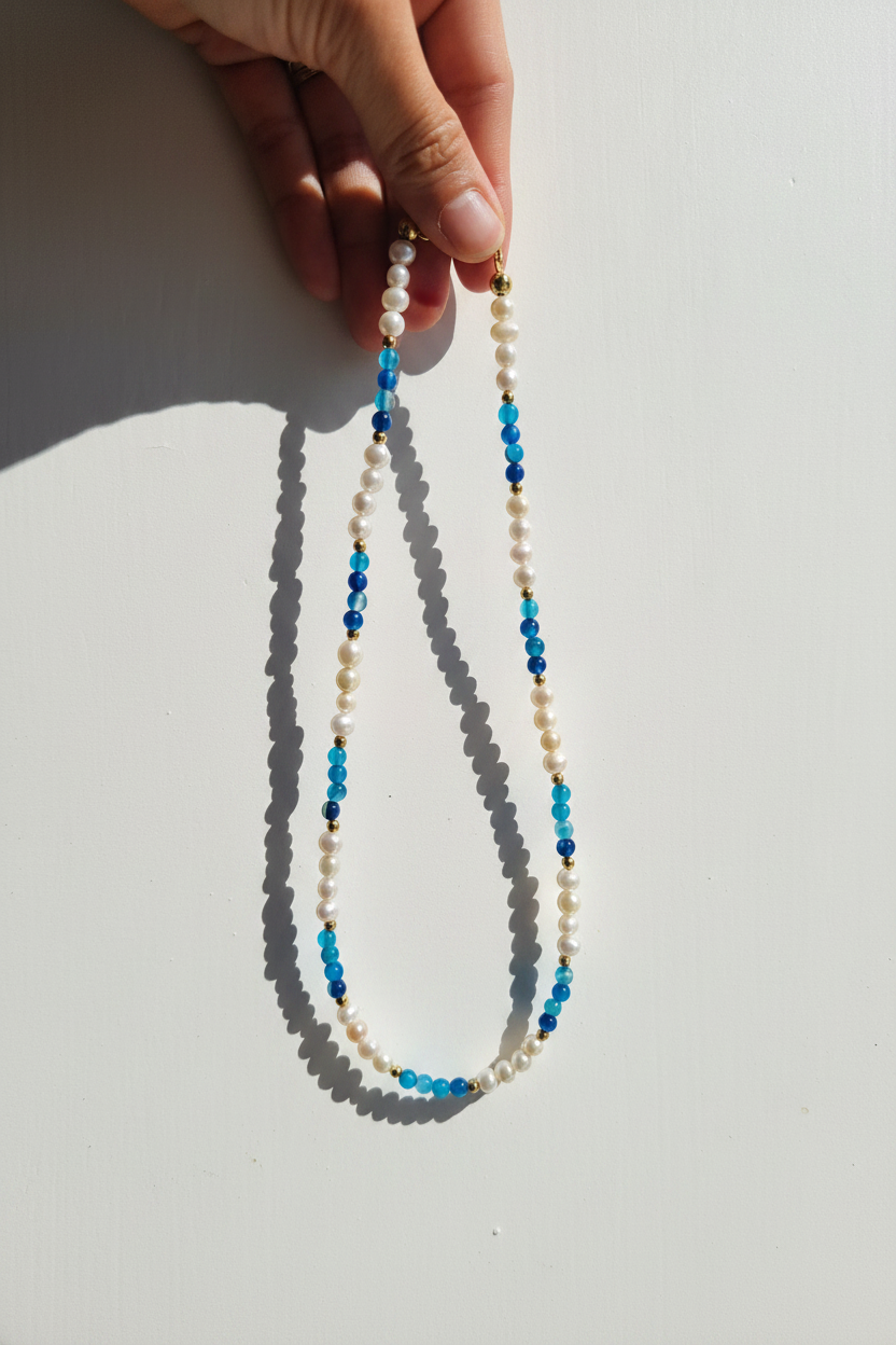 Handmade necklace – Blue Agate & Pearlso