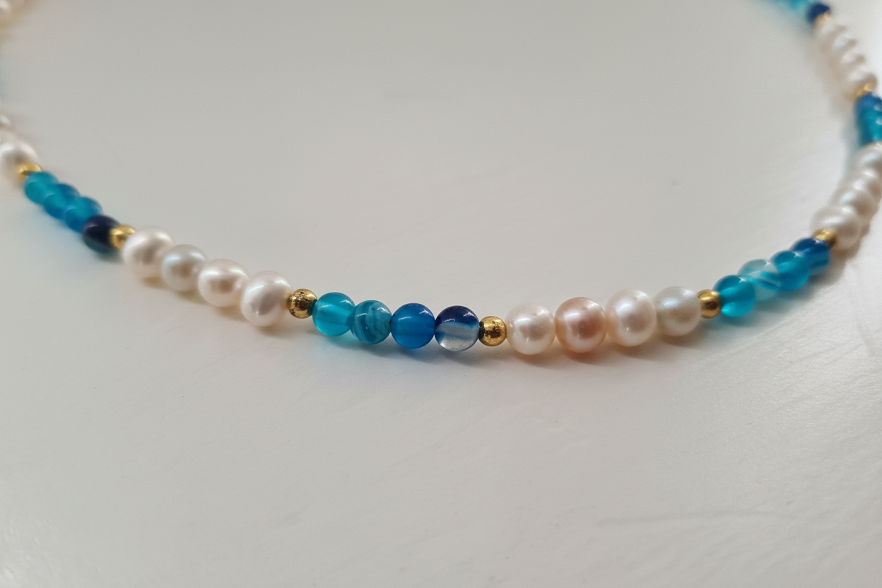 Handmade necklace – Blue Agate & Pearlso