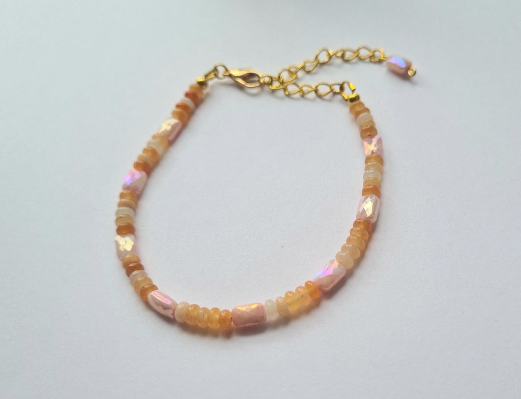 Handmade Orange Opal & Iridescent Crystal Stacking Bracelet