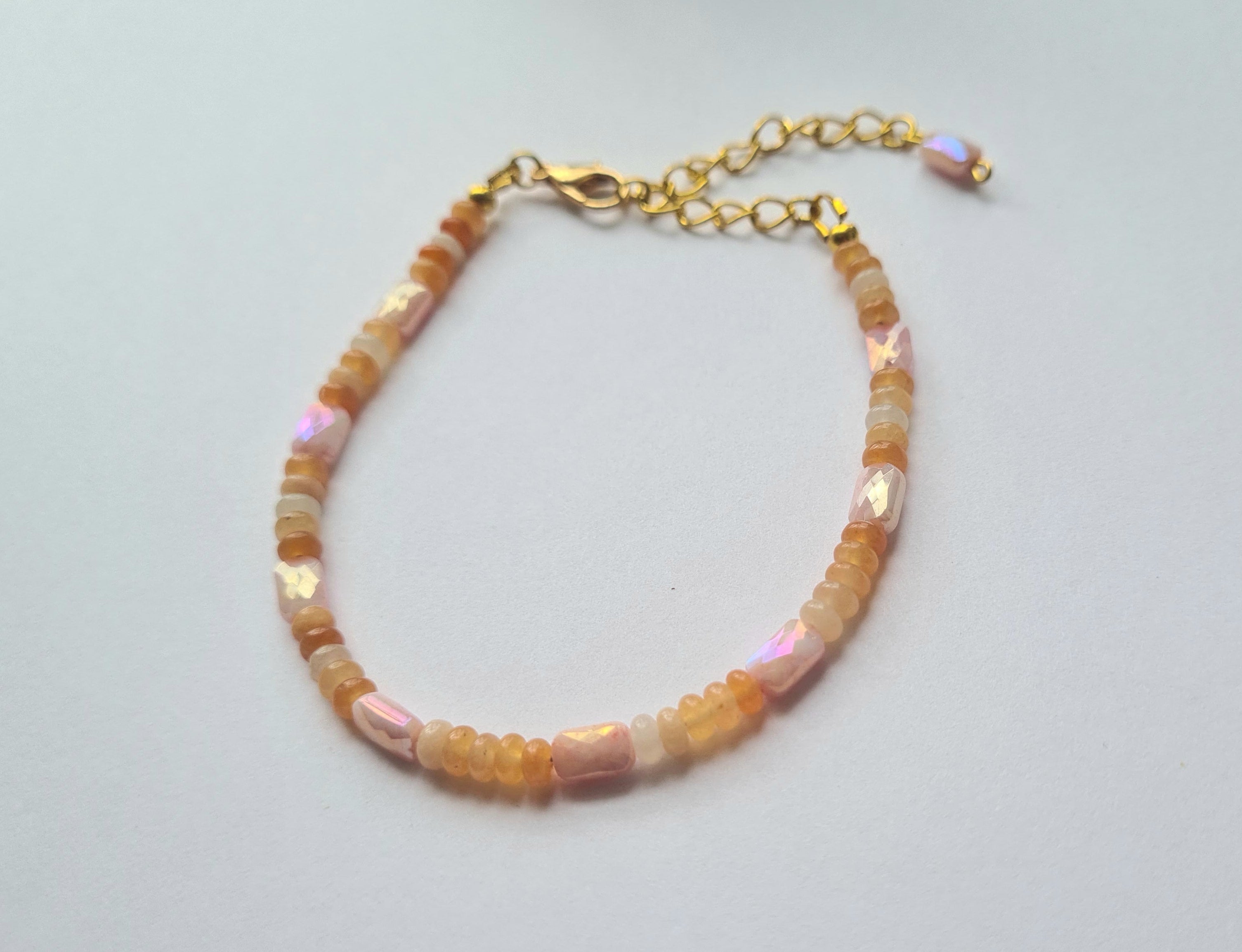 Handmade Orange Opal & Iridescent Crystal Stacking Bracelet