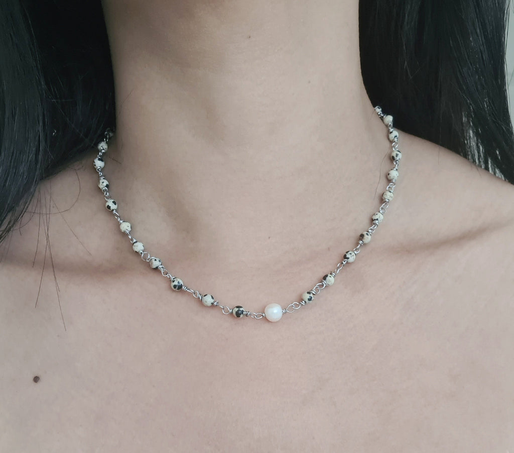 Dalmatian Jasper & Freshwater Pearl Necklace