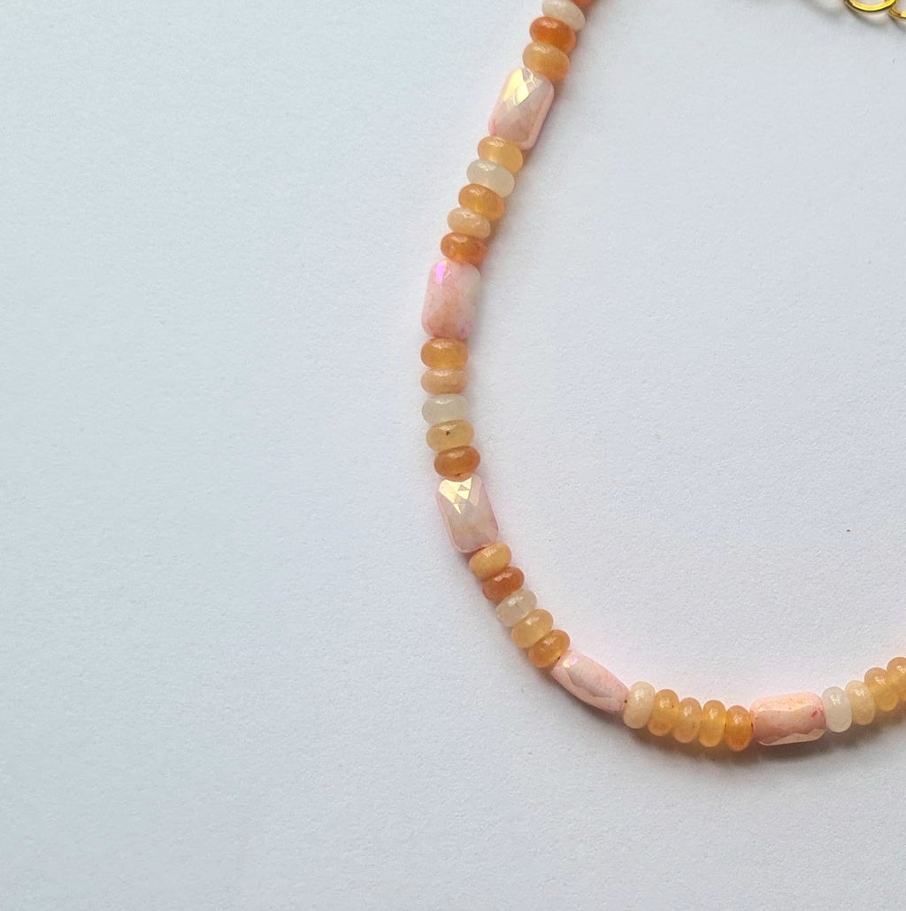 Handmade Orange Opal & Iridescent Crystal Stacking Bracelet