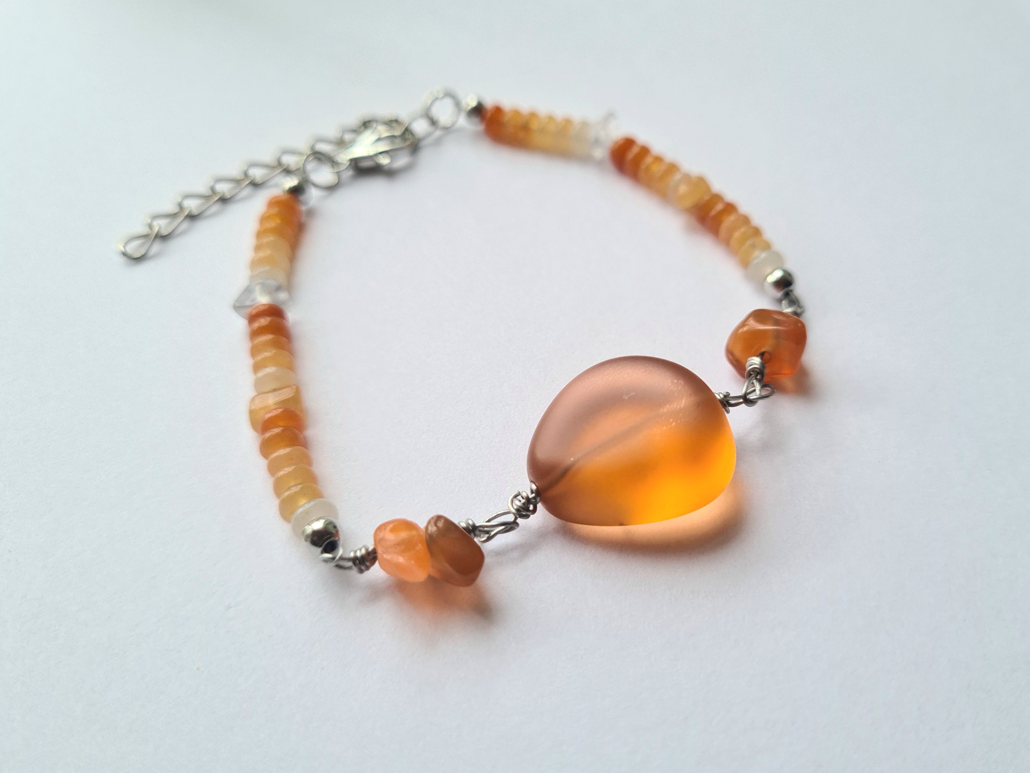 Handmade Carnelian & Orange Opal Bracelet with Honey Stone