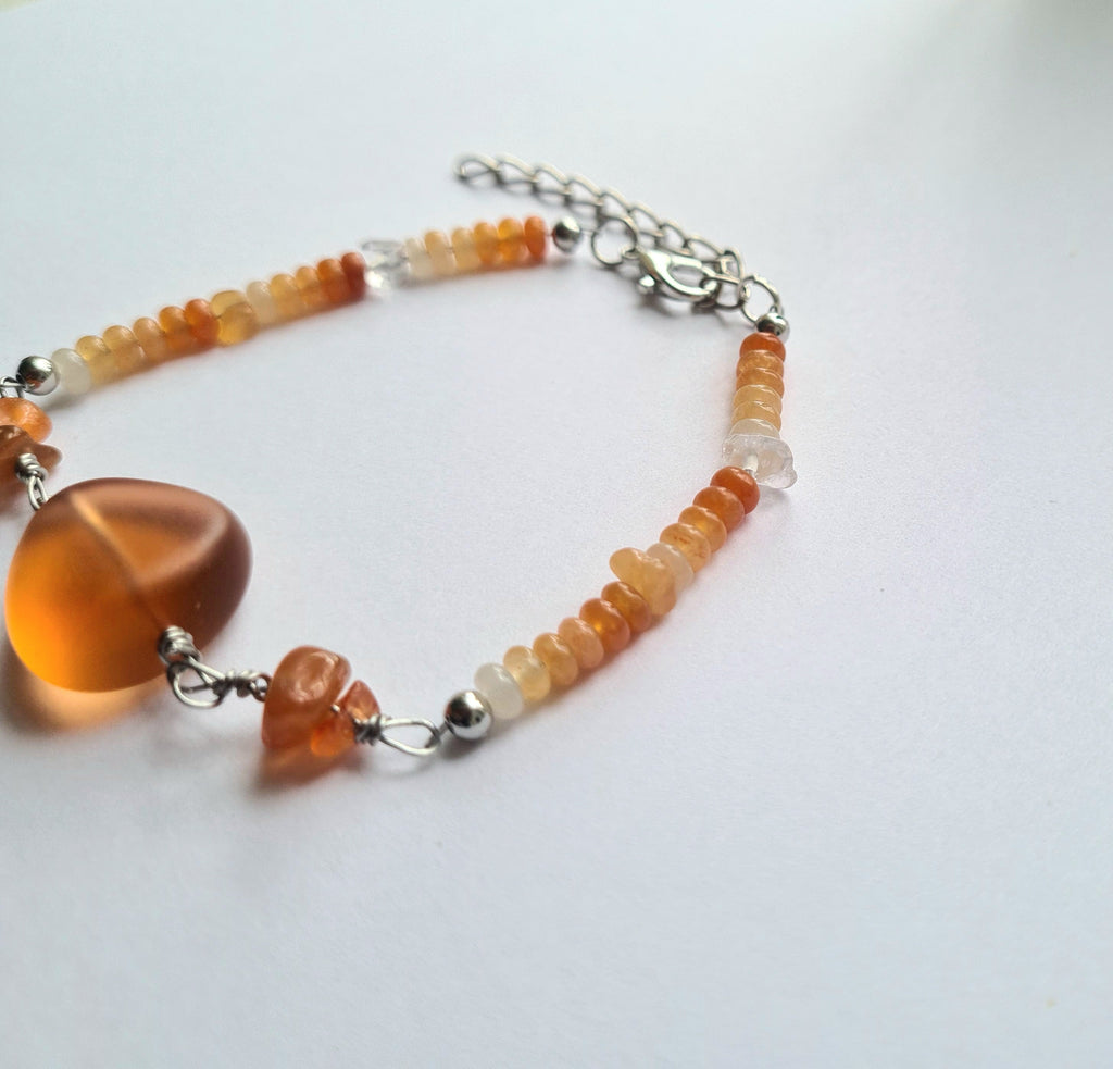 Handmade Carnelian & Orange Opal Bracelet with Honey Stone