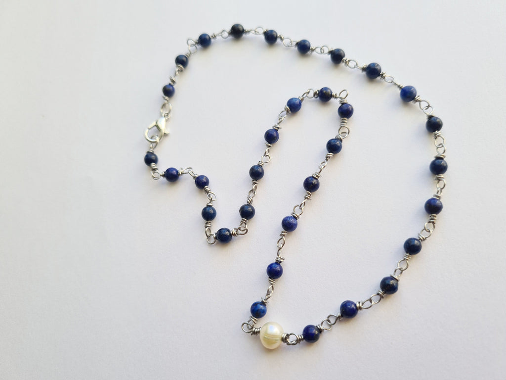 Handmade Lapis Lazuli & Freshwater Pearl Necklace