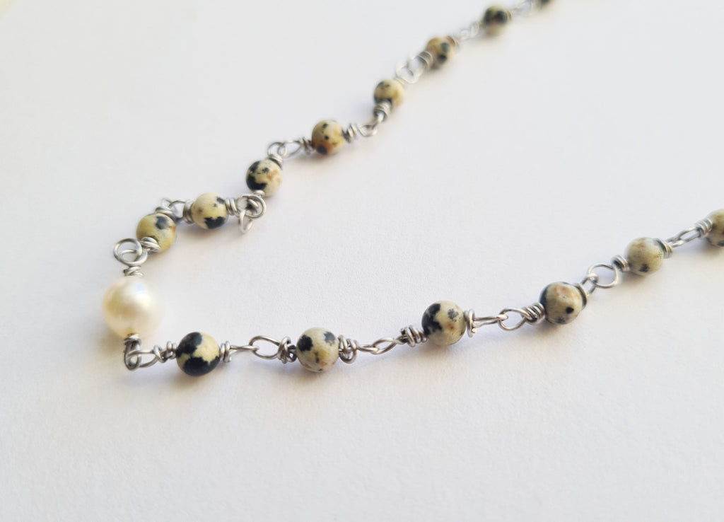 Dalmatian Jasper & Freshwater Pearl Necklace