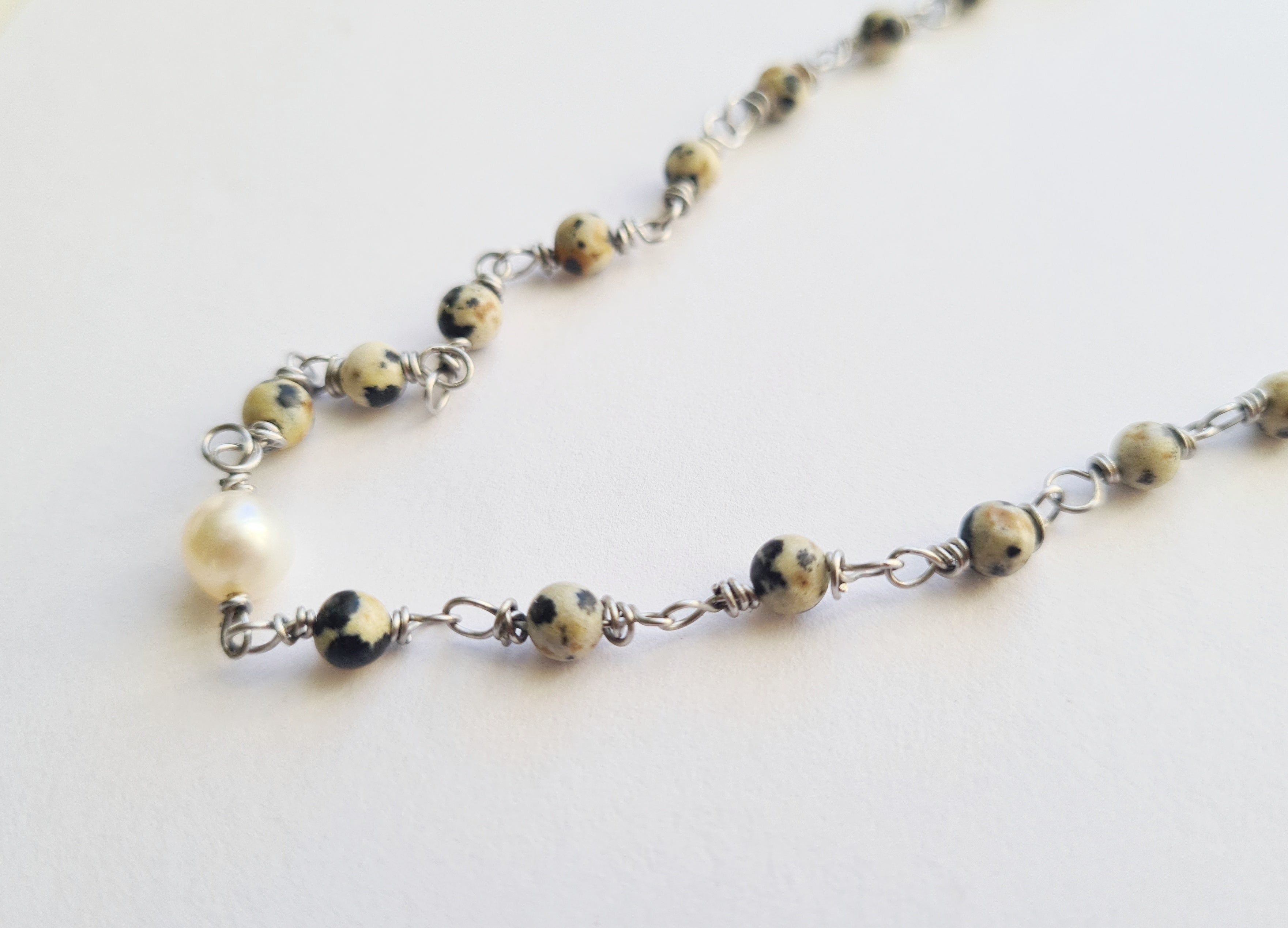 Dalmatian Jasper & Freshwater Pearl Necklace