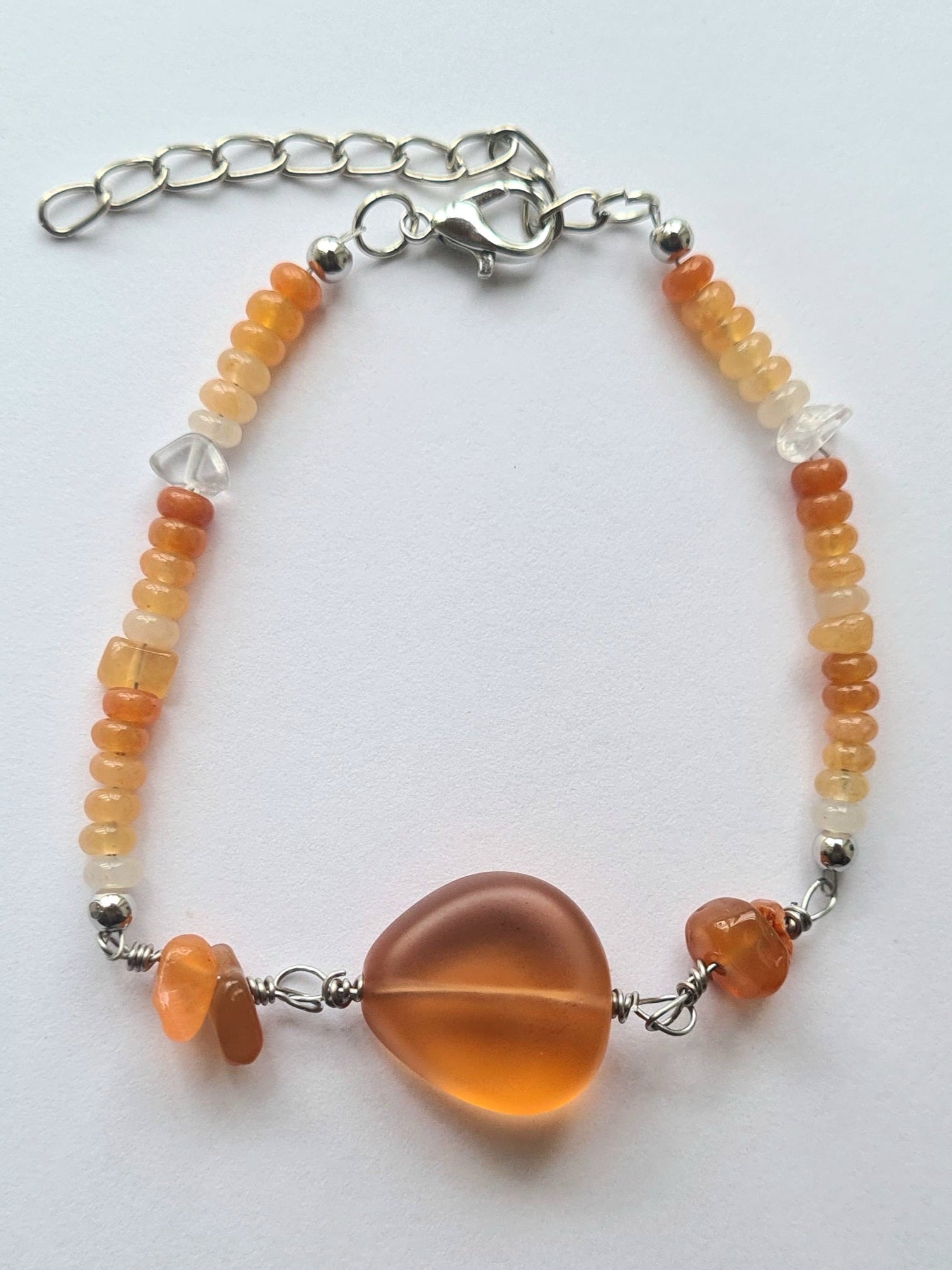 Handmade Carnelian & Orange Opal Bracelet with Honey Stone