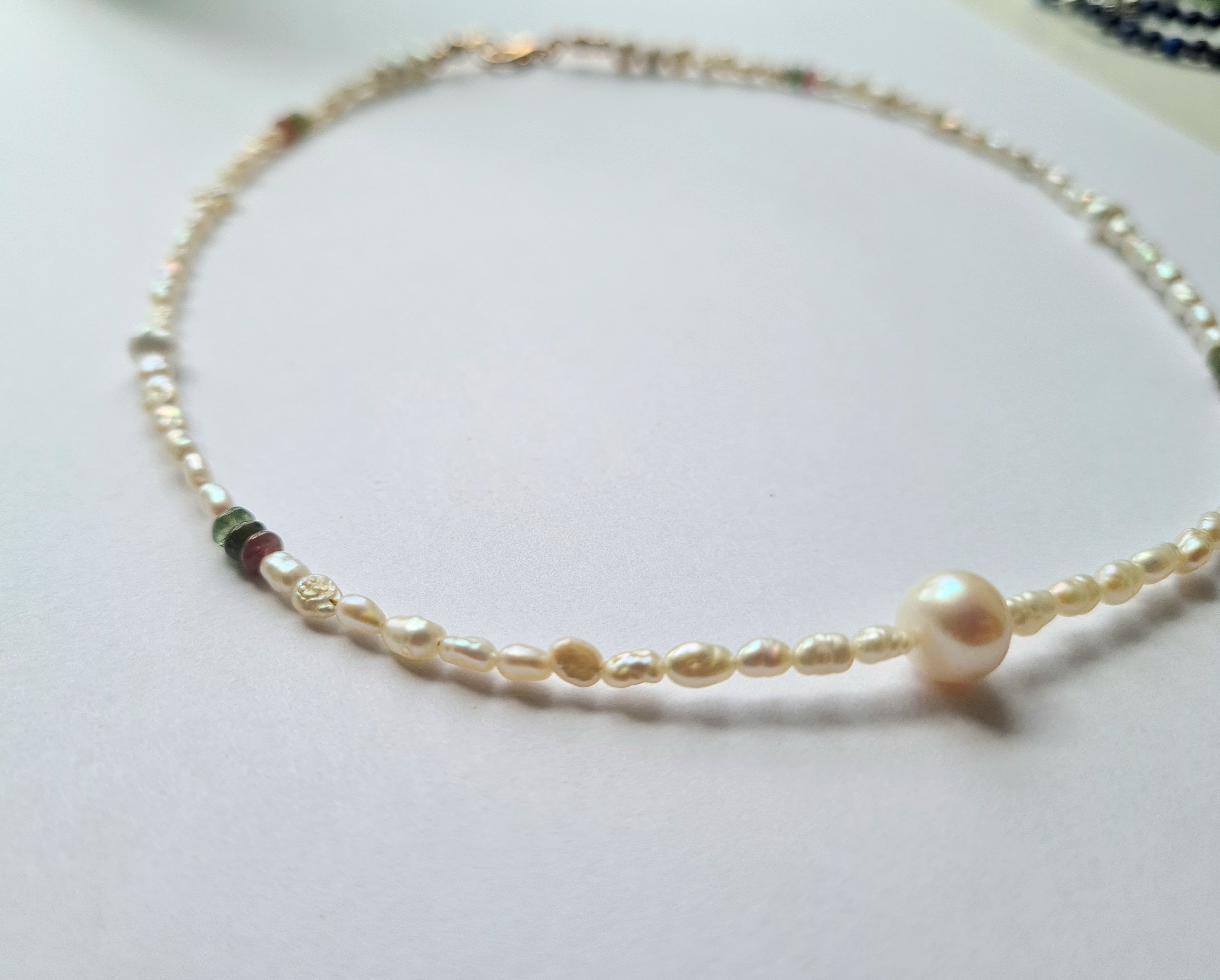 Handmade Freshwater Pearl & Tourmaline Necklace