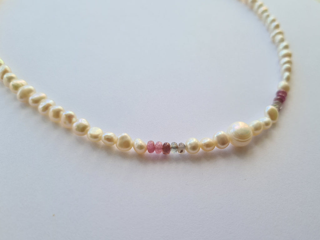 Handmade Freshwater Pearl & Pink Tourmaline Necklace