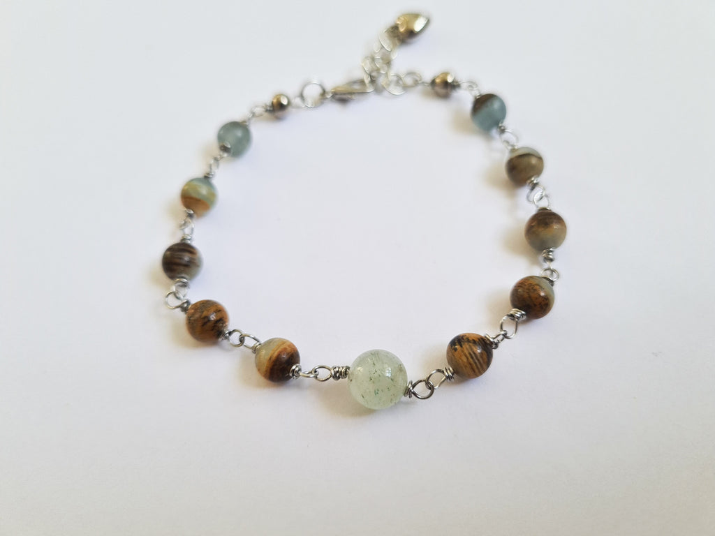 Randigt Brun & Ljusgrön Ädelsten Armband