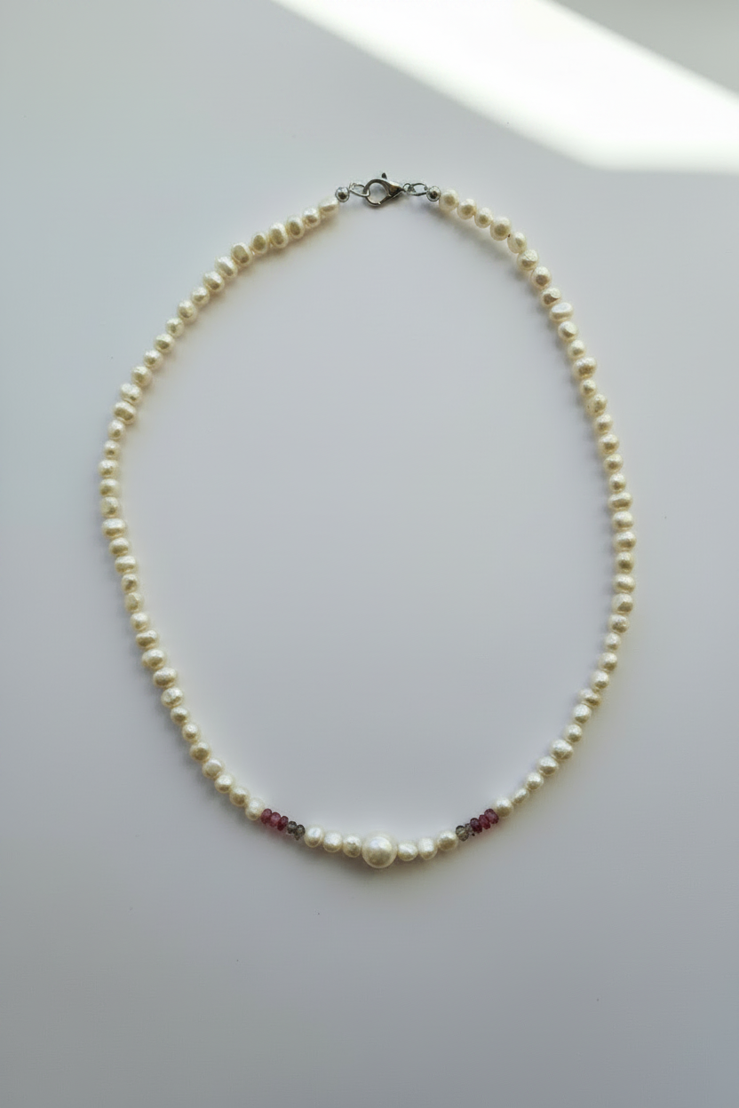 Handmade Freshwater Pearl & Pink Tourmaline Necklace