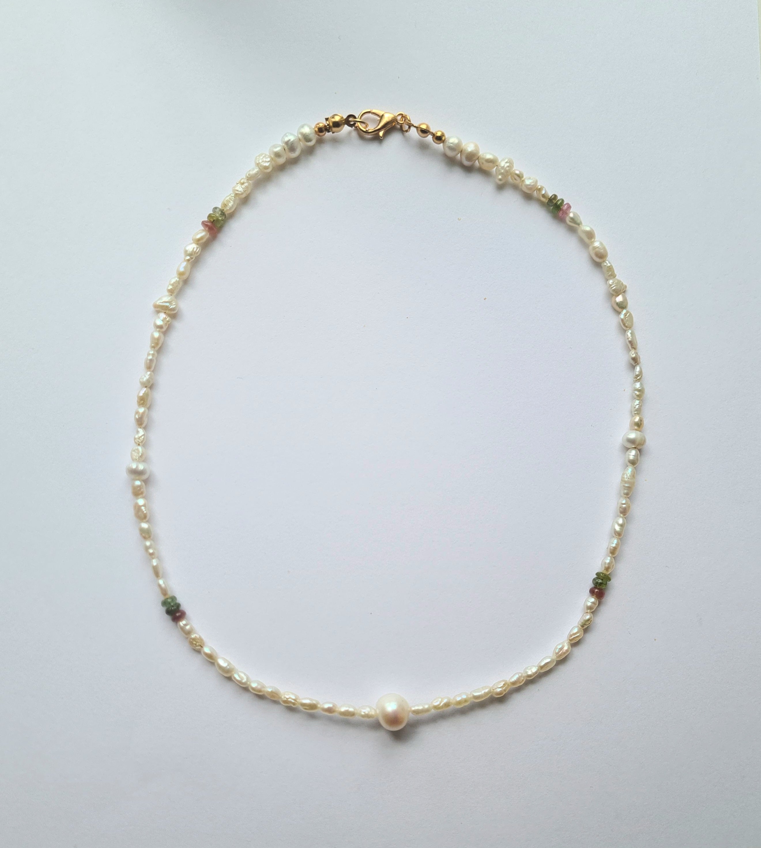 Handmade Freshwater Pearl & Tourmaline Necklace