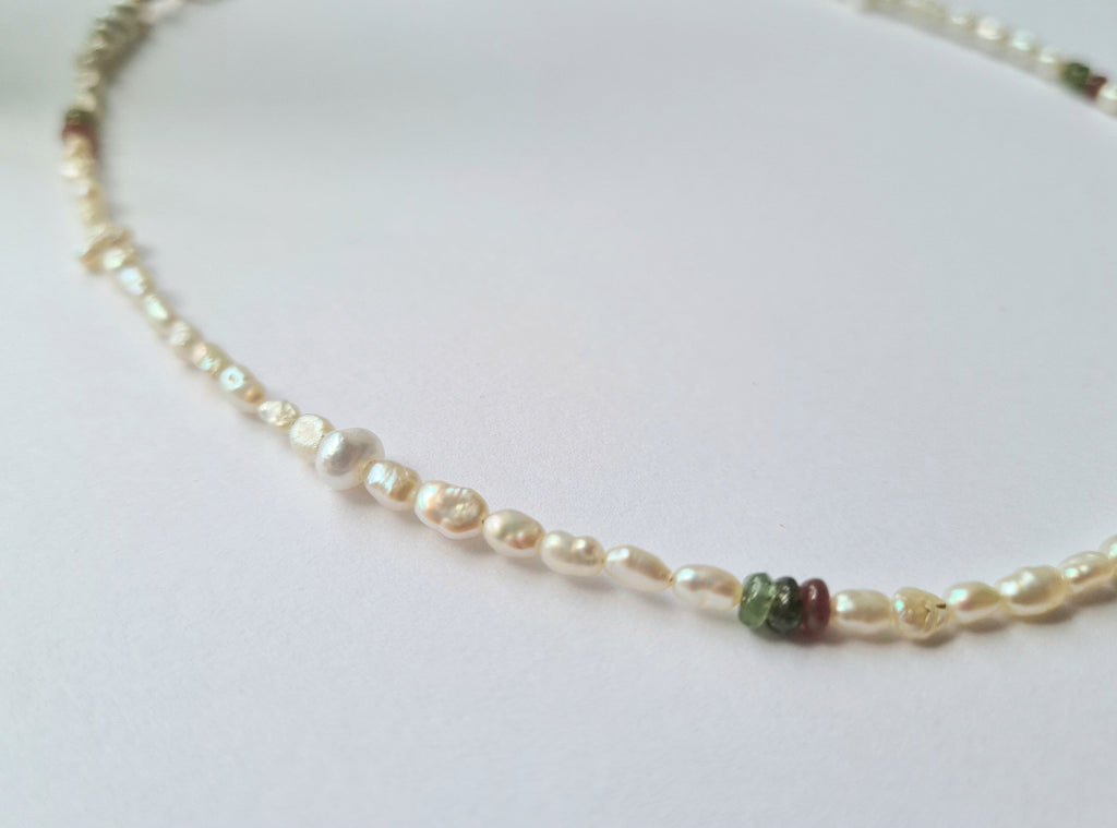 Handmade Freshwater Pearl & Tourmaline Necklace