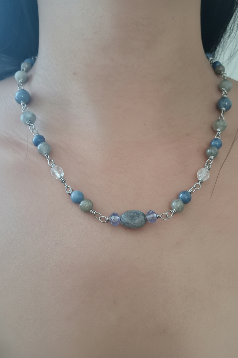 Handmade Kyanite & Labradorite Wire-Wrapped Necklace