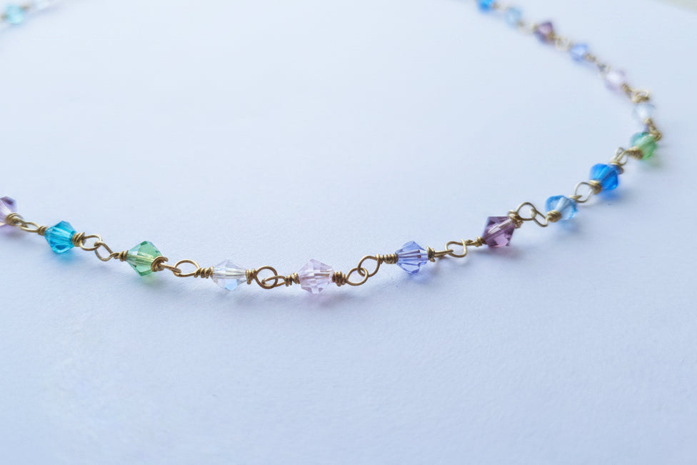 Handmade Rainbow Swarovski Bicone Crystal Necklace