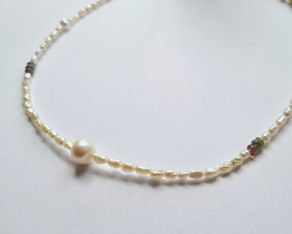 Handmade Freshwater Pearl & Tourmaline Necklace