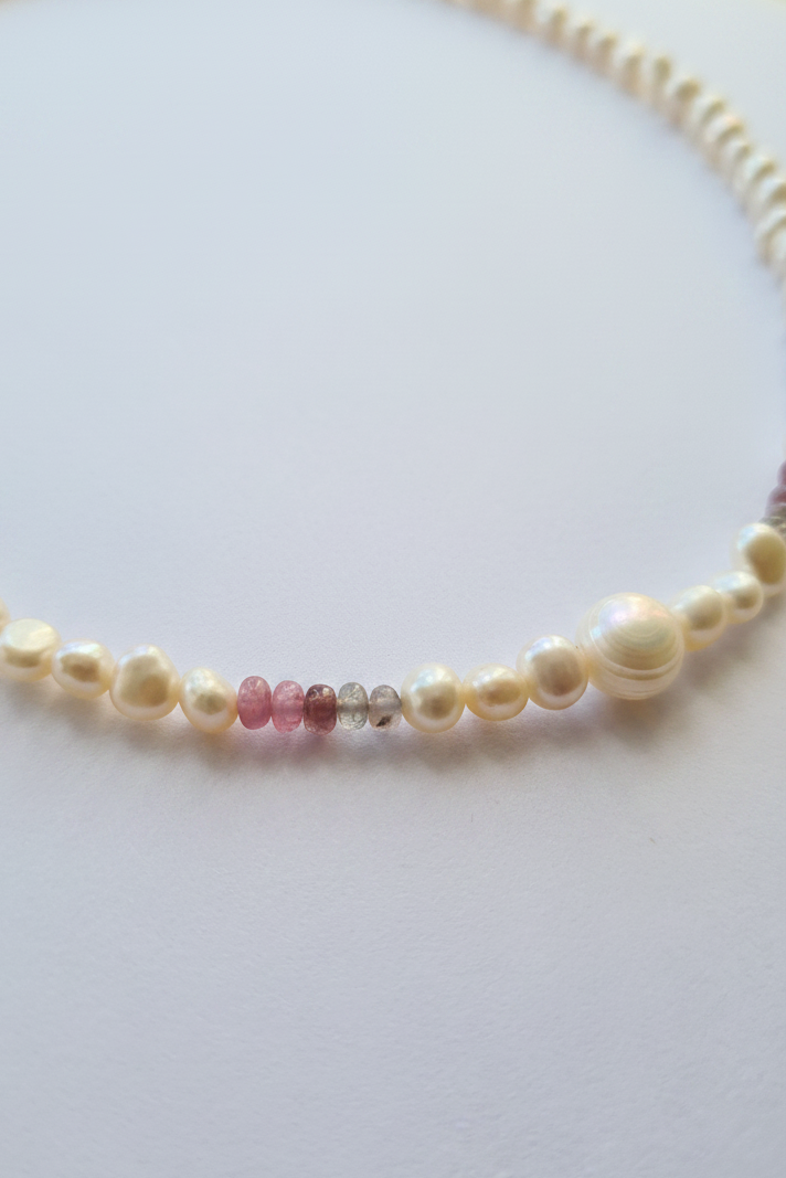 Handmade Freshwater Pearl & Pink Tourmaline Necklace