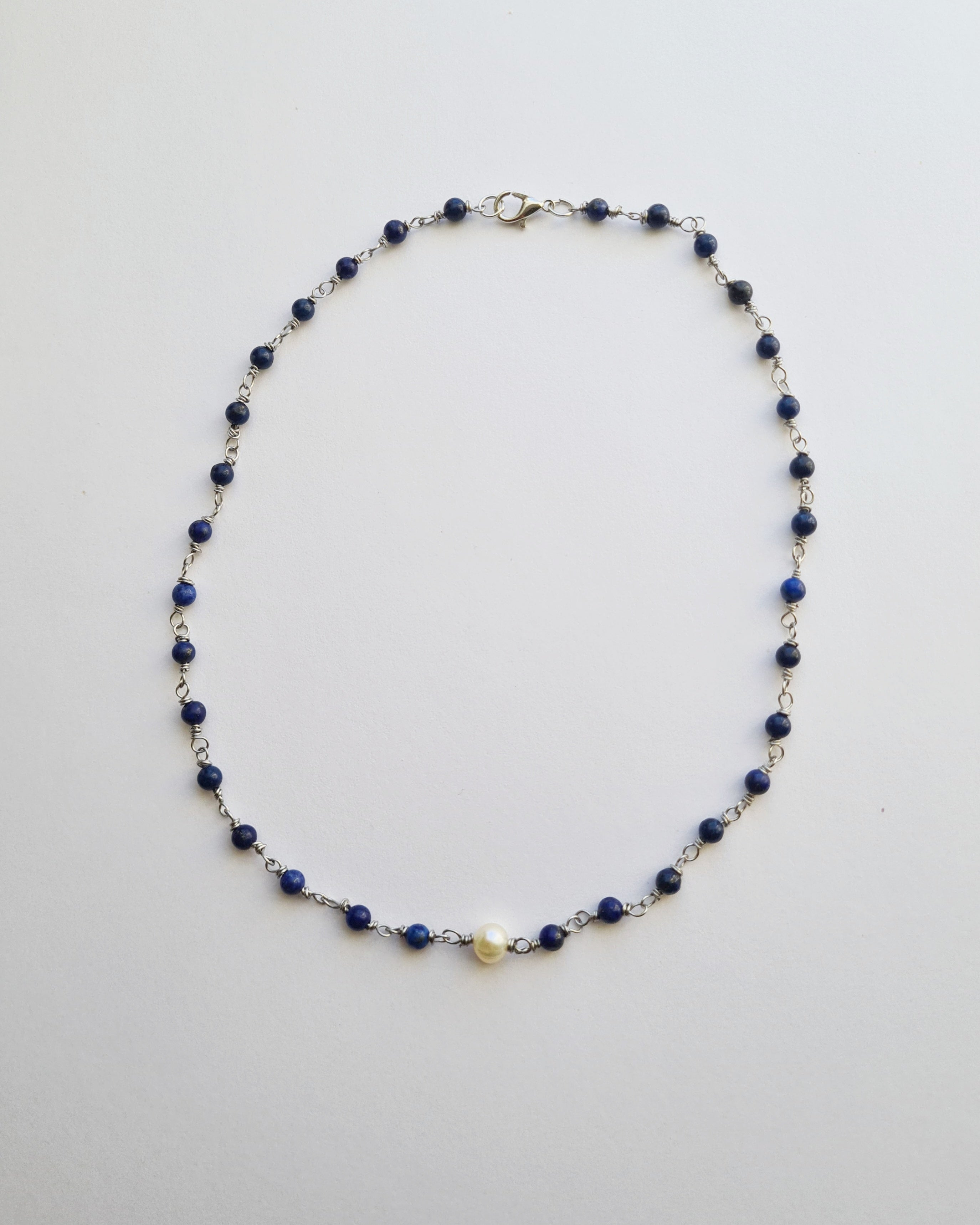 Handmade Lapis Lazuli & Freshwater Pearl Necklace