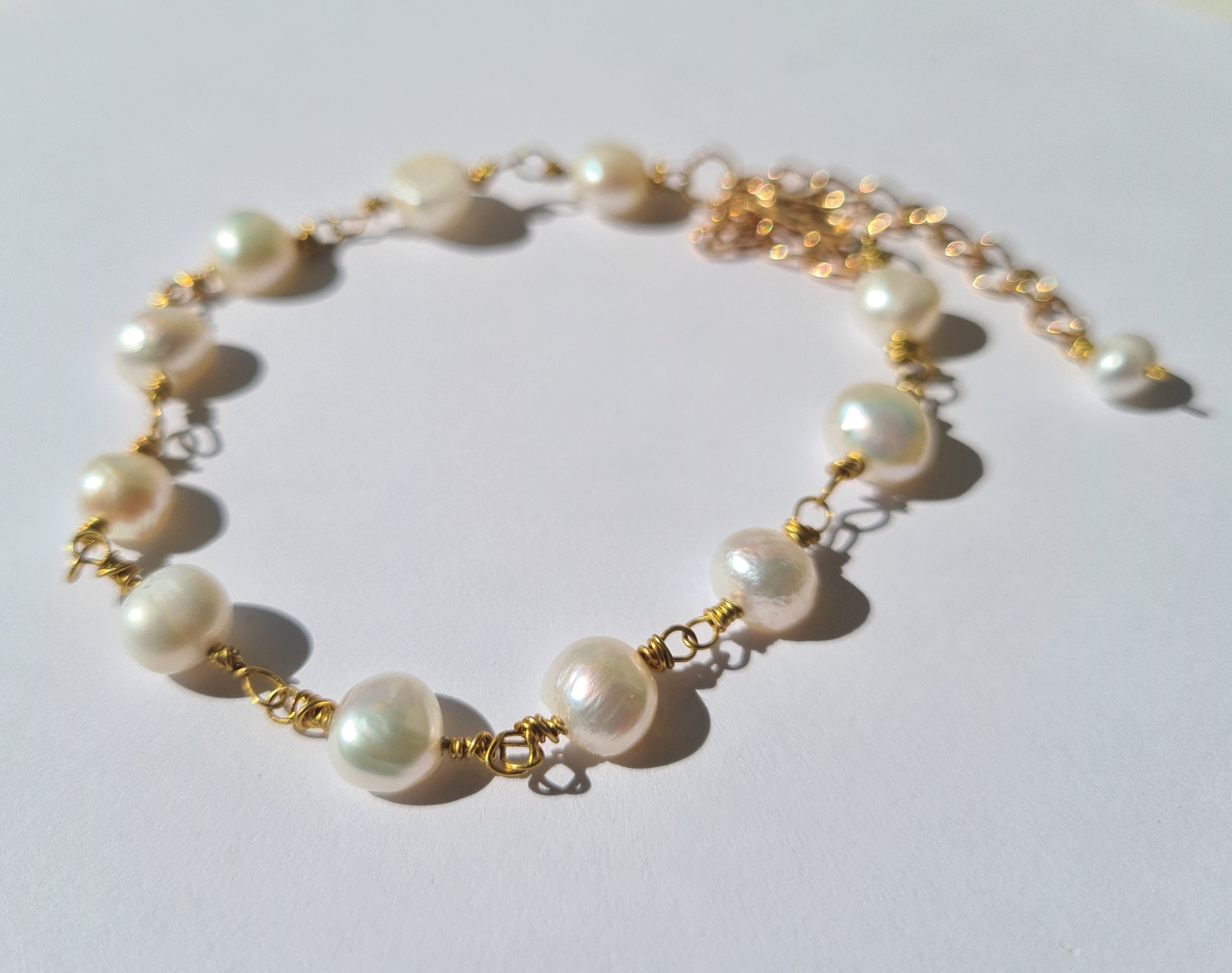 Handmade Freshwater Pearl Gold Wire-Wrapped Bracelet