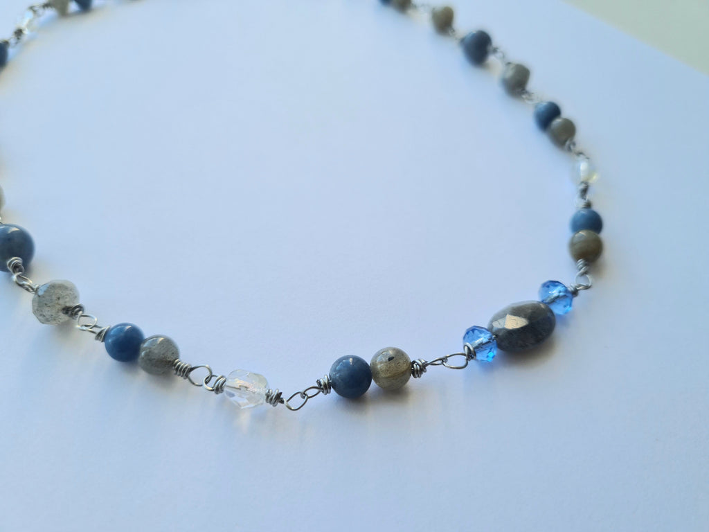 Handmade Kyanite & Labradorite Wire-Wrapped Necklace