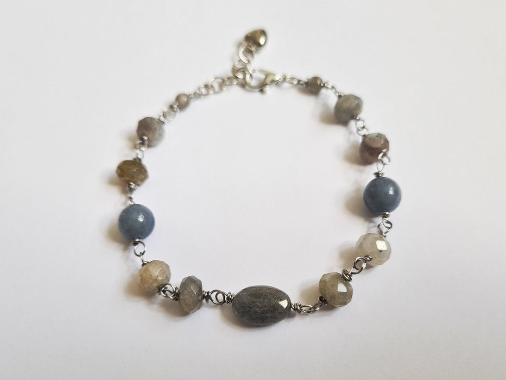 Gråbeige & Blågrå Ädelsten Armband