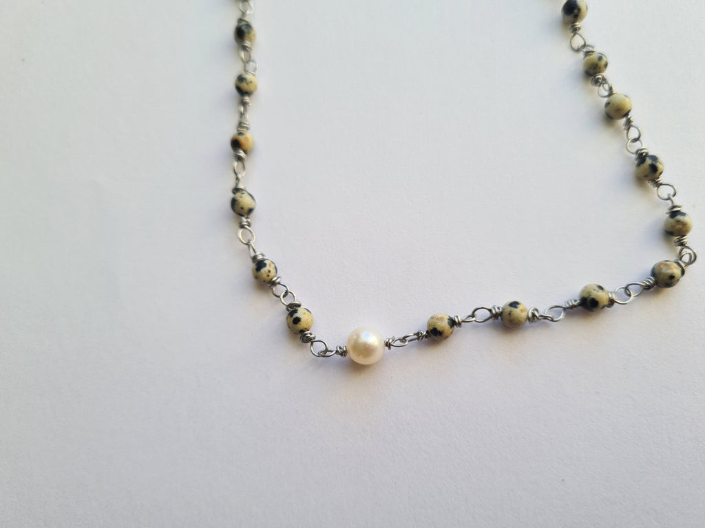 Dalmatian Jasper & Freshwater Pearl Necklace