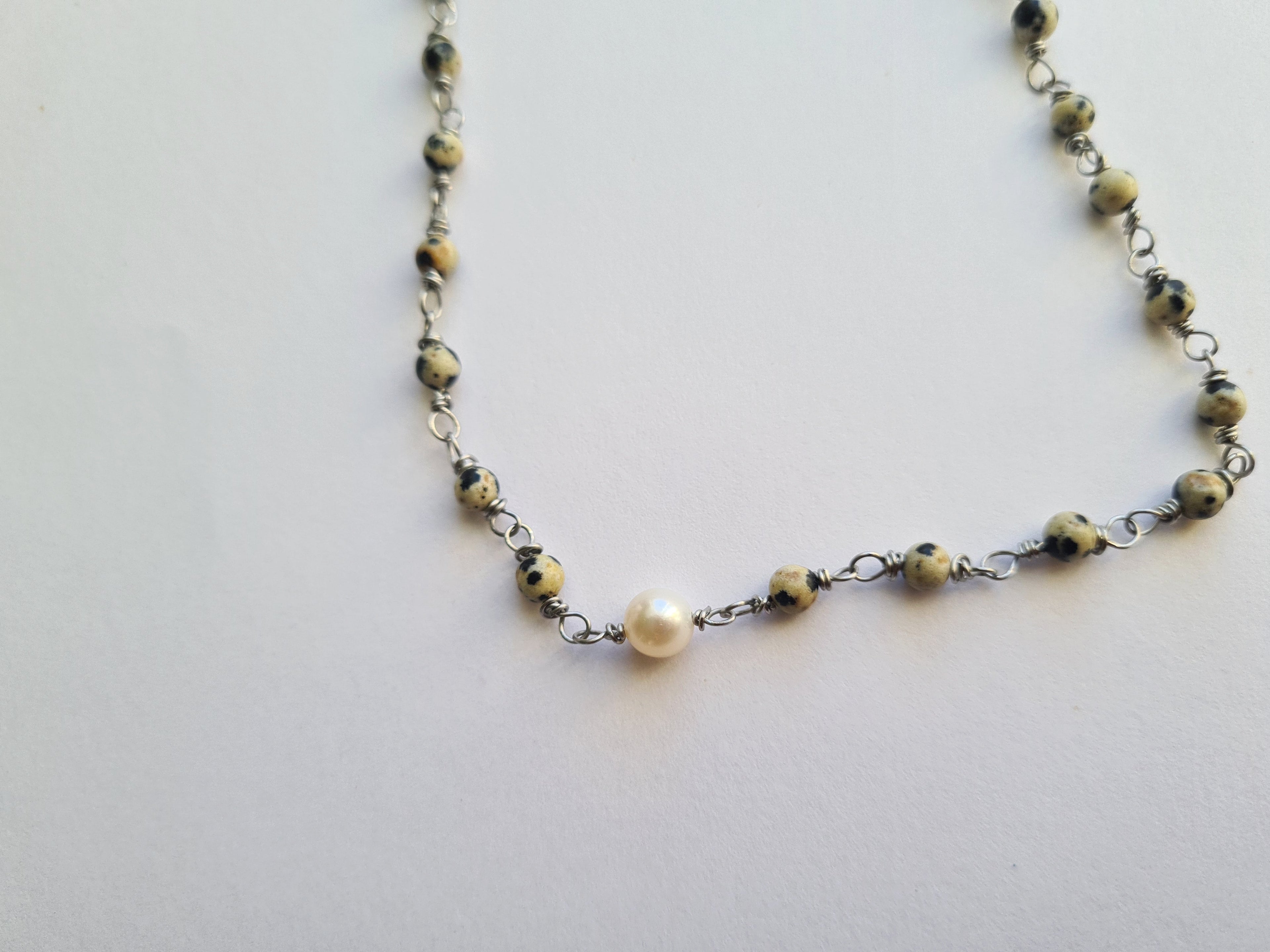 Dalmatian Jasper & Freshwater Pearl Necklace