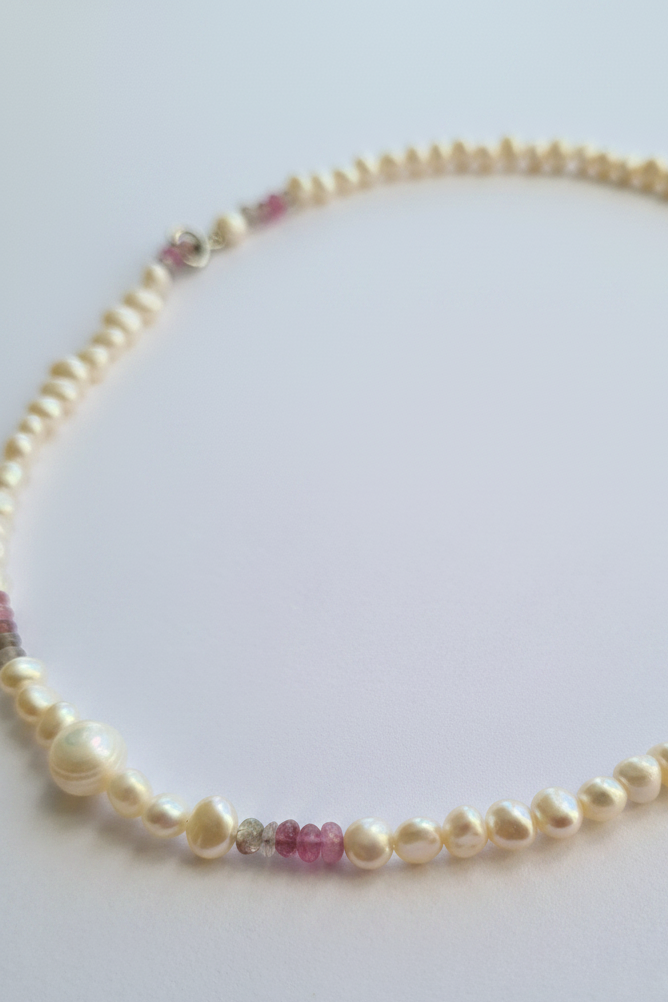 Handmade Freshwater Pearl & Pink Tourmaline Necklace
