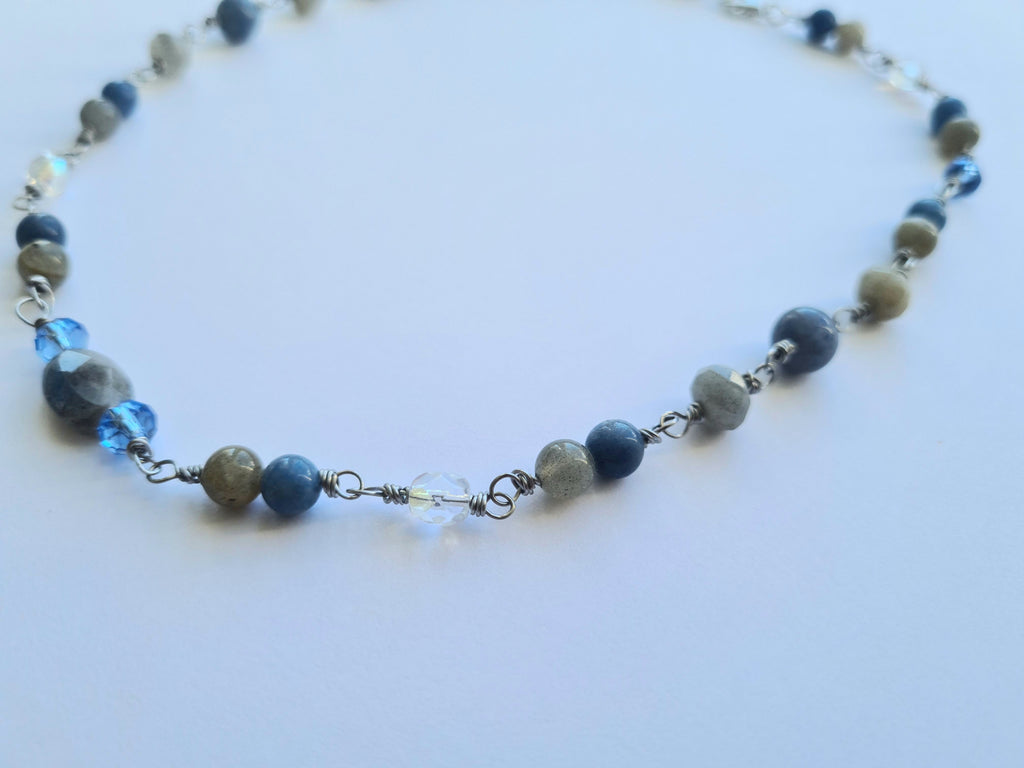 Handmade Kyanite & Labradorite Wire-Wrapped Necklace