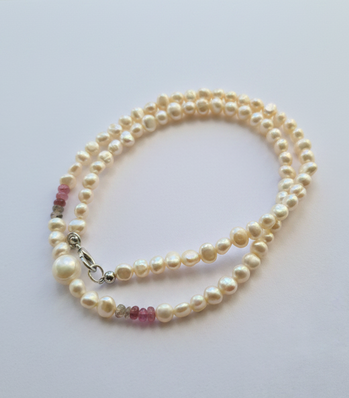 Handmade Freshwater Pearl & Pink Tourmaline Necklace