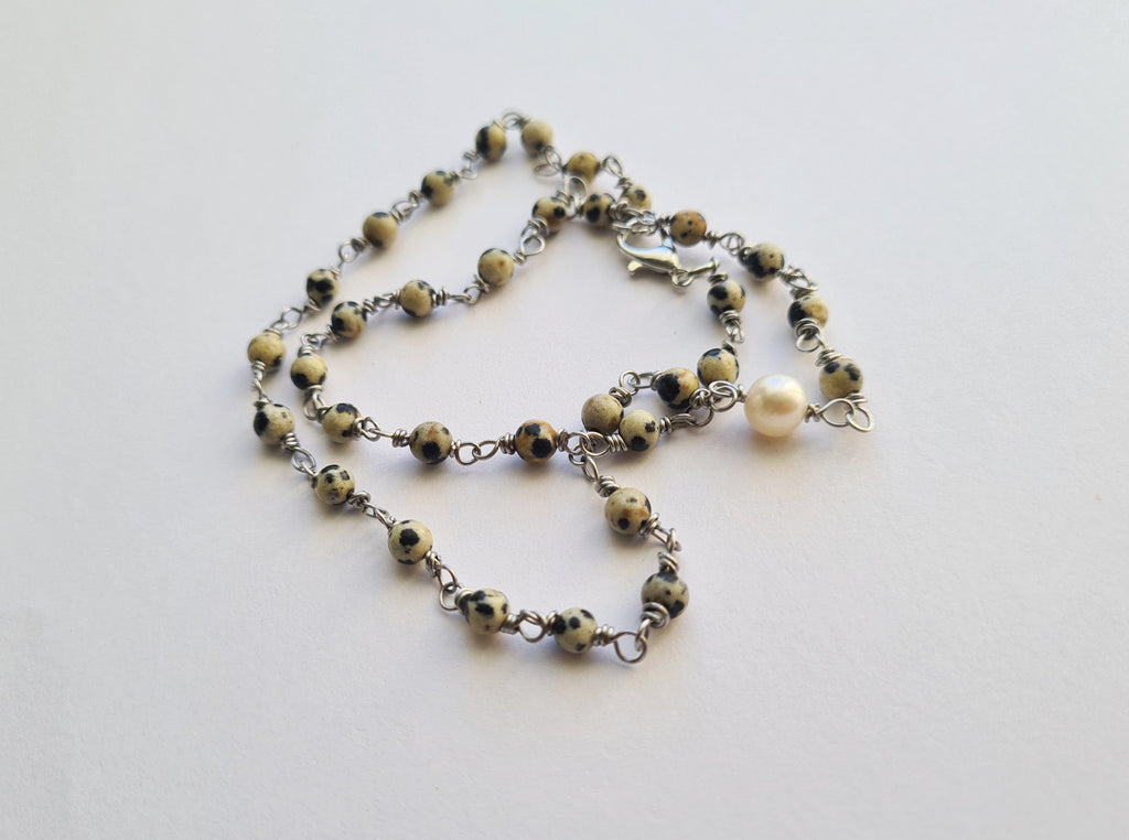 Dalmatian Jasper & Freshwater Pearl Necklace