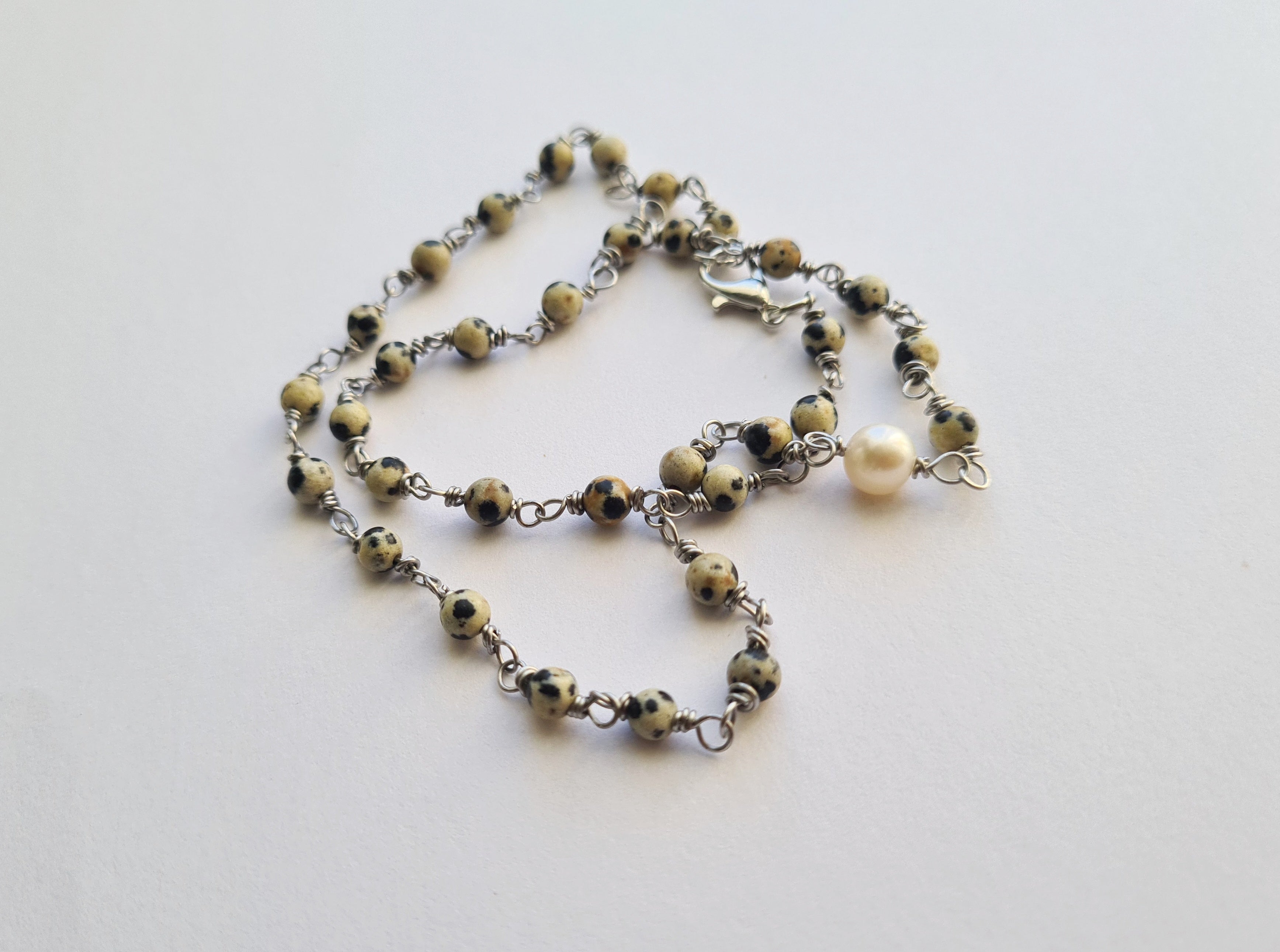 Dalmatian Jasper & Freshwater Pearl Necklace
