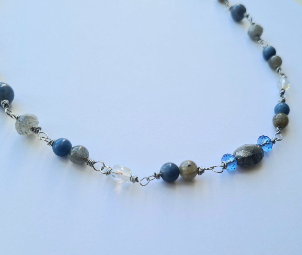 Handmade Kyanite & Labradorite Wire-Wrapped Necklace