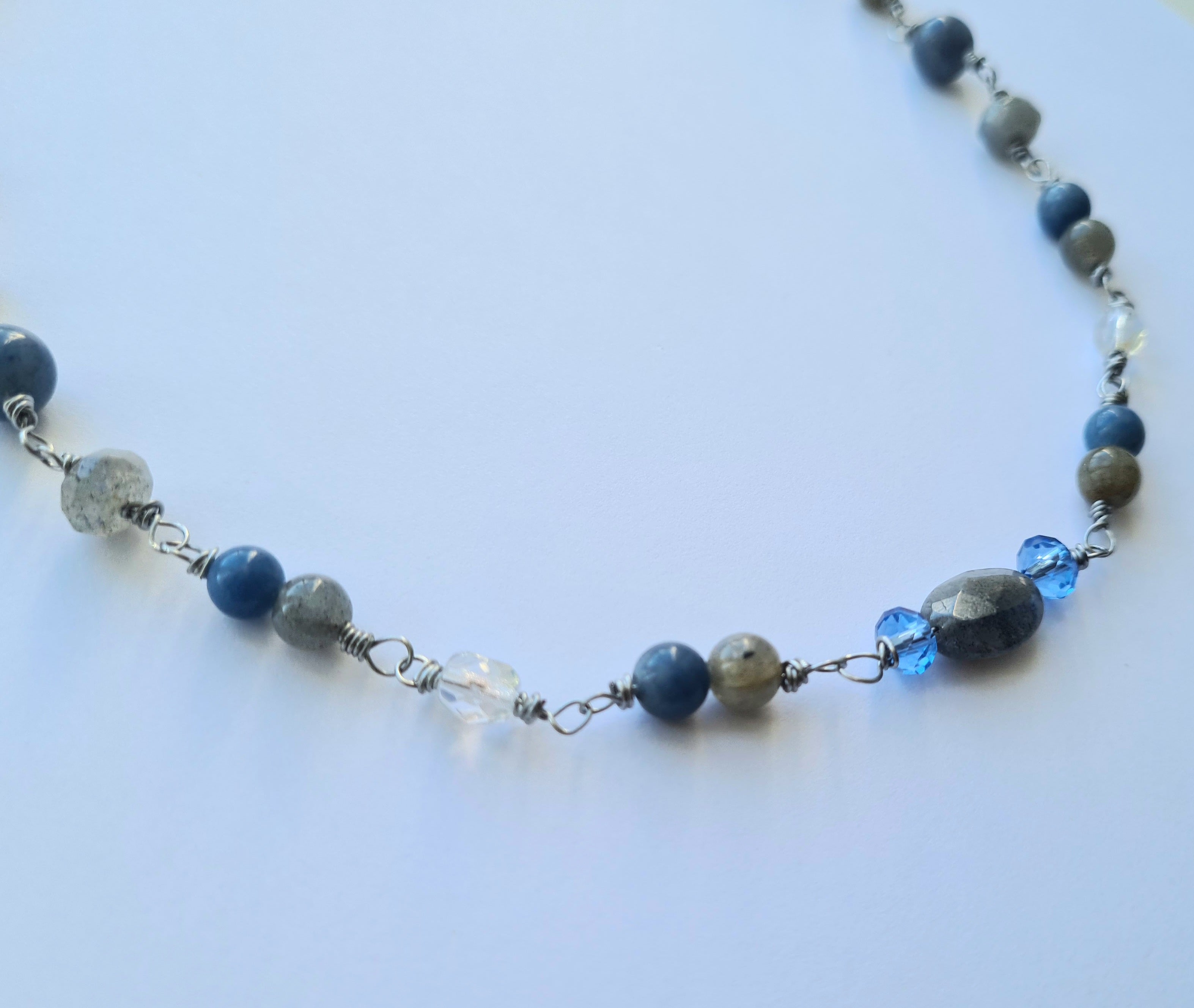 Handmade Kyanite & Labradorite Wire-Wrapped Necklace