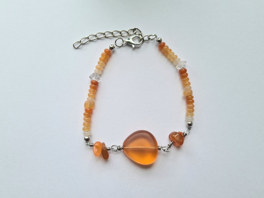 Handmade Carnelian & Orange Opal Bracelet with Honey Stone