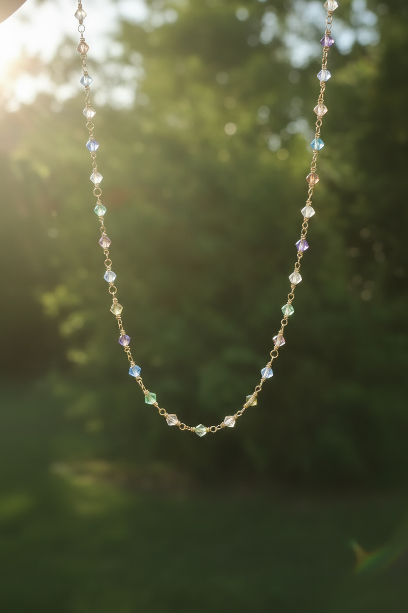 Handmade Rainbow Swarovski Bicone Crystal Necklace